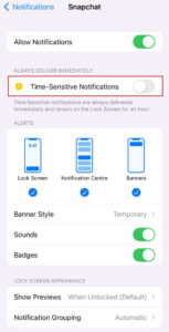 Turn off Snapchat Time Sensitive Notifications