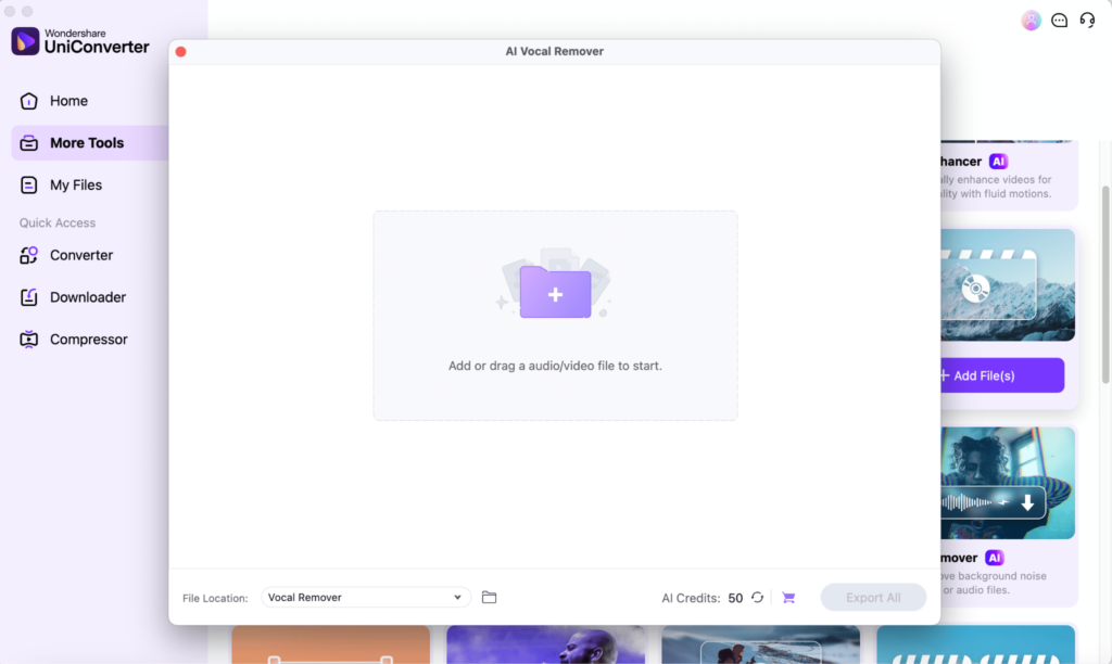 upload audio file vocal remover