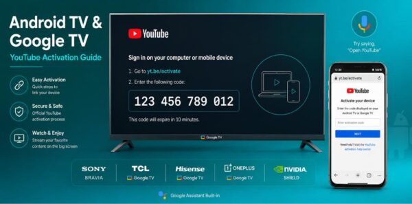 Android TV Google TV YouTube activation using yt.be/activate