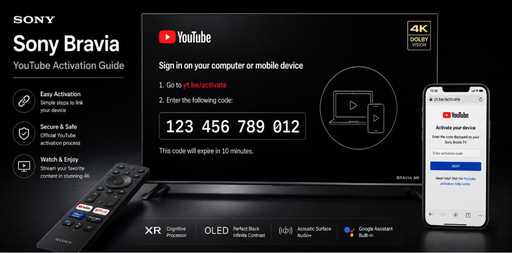 Sony Smart TV YouTube Setup: Activate via yt.be/activate