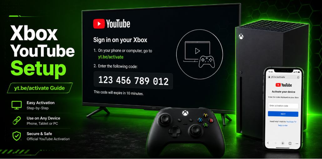 Xbox YouTube app activation using yt.be/activate